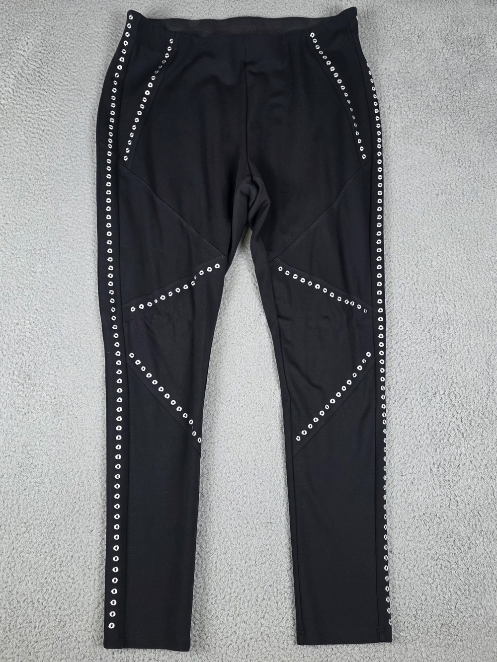 RARE Ashley Stewart Black Leggings with Silver Grommet Trim Size 18 - 20 Stretch